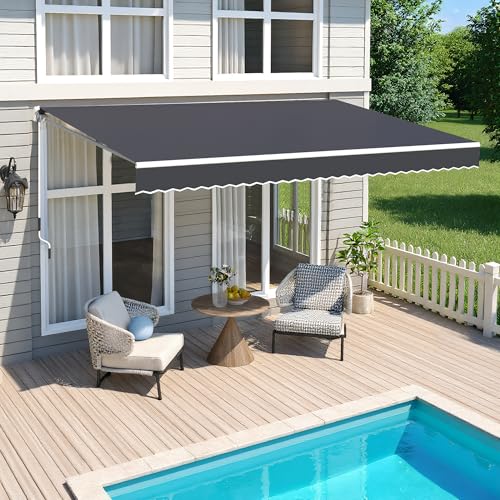 Gelenkarmmarkise Markise, 250x 200cm Terrassenmarkise Terrassenmarkise Versenkbare Markisenabdeckung Sonnenschirm Unterschlupf im Freien Überdachung mit Kurbel (Grau, 250x200cm)