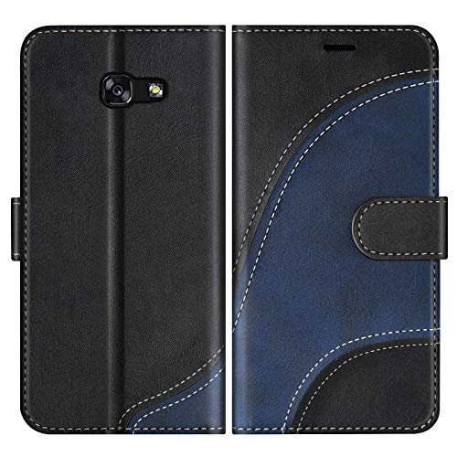 BoxTii Hülle für Galaxy A3 2017, Leder Handyhülle für Samsung Galaxy A3 2017, Ledertasche Klapphülle Schutzhülle mit Kartenfächer und Magnetverschluss, Schwarz