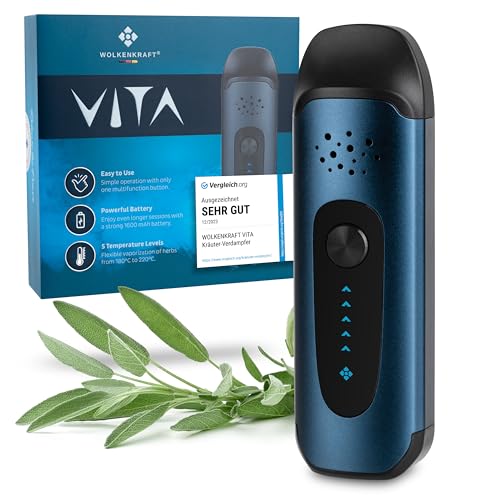 WOLKENKRAFT ViTA Premium-Vaporizer | Verdampfer für Kräuter mit 5 Temperaturstufen | Sehr kompakt | Vollisolierter Luftkanal | Edelstahl-Kammer *Nachtblau*