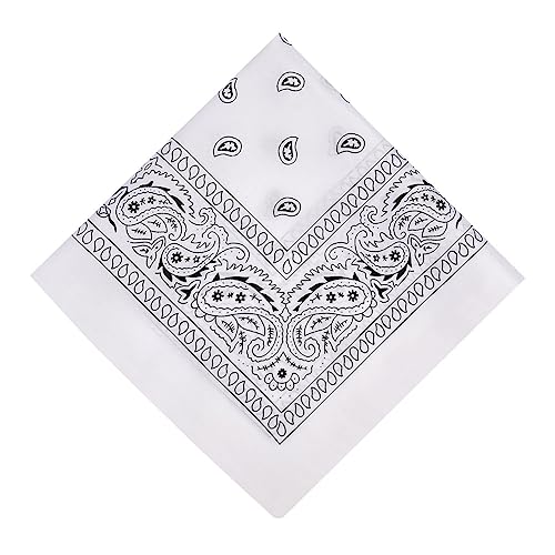 Aomig Bandana Herren Damen, Premium Halstuch Kopftuch, Unisex Tuch Bindetuch, Paisley Muster Headwear Haar Schal Ansatz Handgelenk Kopf Biker, Weiss (55 x 55 cm)