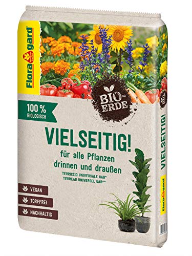 Floragard Bio-Erde Vielseitig 10 L – torffreie, vegane Bio-Universal- & Blumenerde mit lockerer Struktur & guter Wasserspeicherung – ideal für Zimmer-, Balkon-, Kübel- & Gartenpflanzen