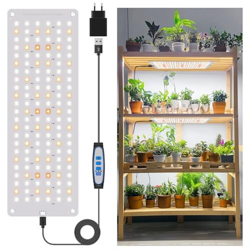 Aumtrly Grow Light, Vollspektrum-Pflanzenlicht für den Anbau kleiner Pflanzen unter dem Schrank, Schlankes 138 LED-Pflanzenlampen-Panel mit 6/12/16H Zeitschaltuhr, 3 Lichtmodi, 5 Dimmen