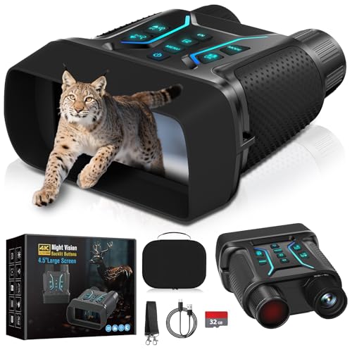 Nachtsichtgerät 4K 36MP, 8X Digitaler Zoom Fernglas, 7-Stufiges Nachtsicht, 4.5“ HD-Display 4500mAh Wiederaufladbares Infrarot Fernglas Nachtsichtgeräte für Camping mit 32GB TF Karte
