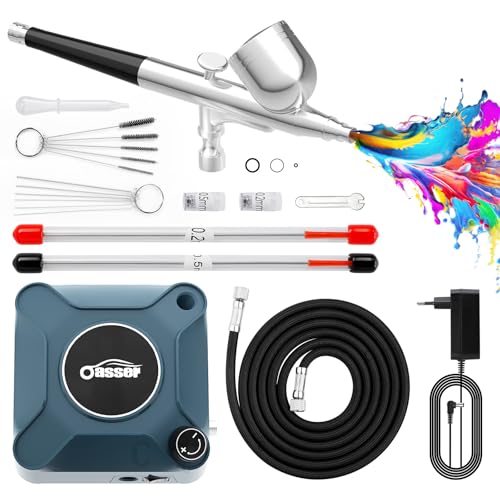 Oasser Airbrush Set 36 PSI mit Kompressor Double Action-Airbrush-Pistole und Zubehör für Modellbau Make-up Autolackierung Blau