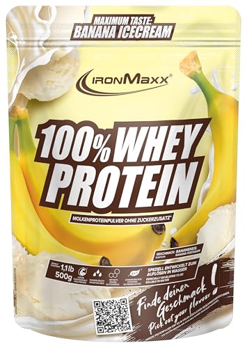 IronMaxx 100% Whey Protein Pulver - Banana Ice Cream 500g Beutel | zuckerreduziertes, wasserlösliches Eiweißpulver aus Molkenprotein | viele verschiedene Geschmacksrichtungen