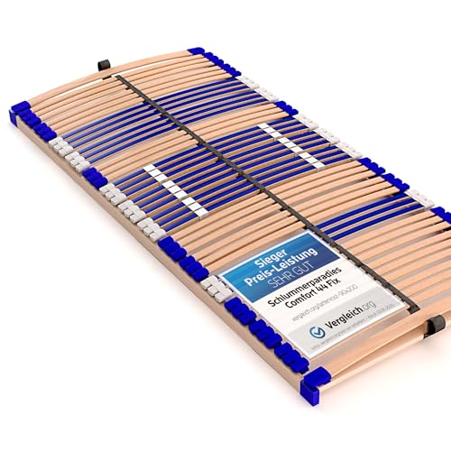 Stabiler Lattenrost 100% BUCHE Lattenrahmen - Nicht verstellbar, starr - SCHULTERFRÄSUNG, 7 Zonen, 44 Federleisten, Härte-Regulierung, Mittelgurt - FIX Comfort 44® - fertig montiert (90x200cm)