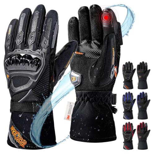 IRON JIA'S Winter Motorradhandschuhe, Wasserdicht Winddicht Leicht und Warm Touchscreen Handschuhe für Motorrad, Wandern und andere Outdoor-Sportarten,Mann und Frau-Schwarz-L
