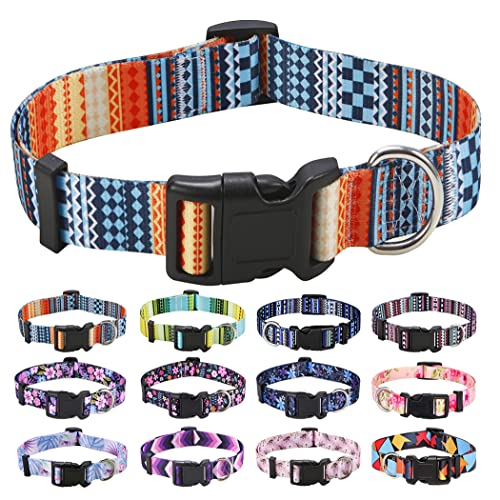 Mihqy Hundehalsband, Verstellbares, Weich & Komfort Hunde Halsband, Böhmisches, Blumen, geometrisches, Stammes Design, für Kleine, Mittlere und Große Hunde(Böhmische Orange,S)
