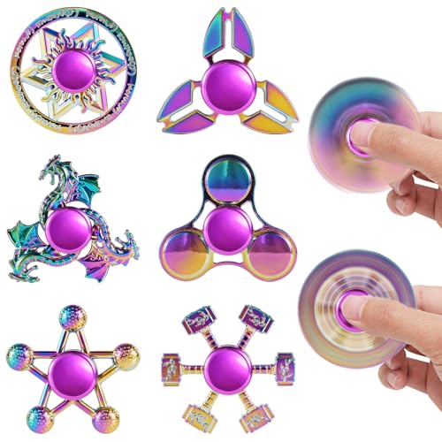 6er Set Metall Fidget Spinner Regenbogen | Sensorisches Anti-Stress Spielzeug für Kinder & Erwachsene | Langlebig, für Büro, Schule, Angstbewältigung & als Geschenk