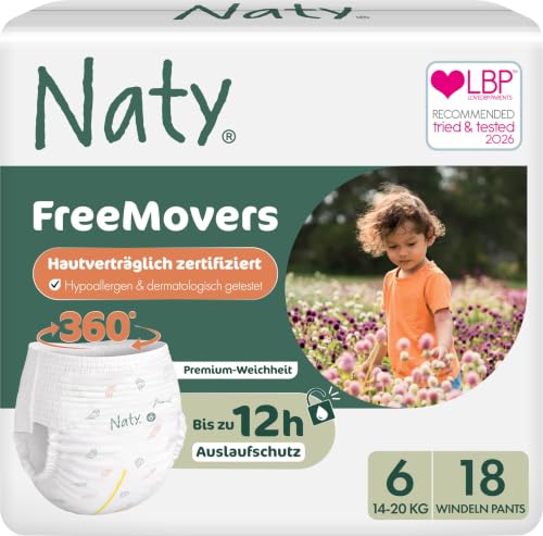 Naty FreeMovers Baby Pants Höschenwindeln, Größe 6 (14–20 kg), 18 Stück