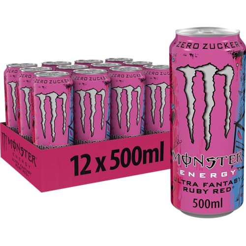 Monster Energy Ultra Fantasy Ruby Red - koffeinhaltiger Energy-Drink mit erfrischend-leichtem Grapefruit-Geschmack - ohne Zucker und ohne Kalorien - in praktischen Einweg Dosen (12 x 500 ml)