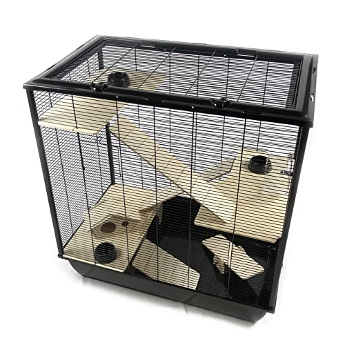 ZooPaul XXL Hamsterkäfig Fargo mit Viel Zubehör aus Holz für Hamster Ratten Degus Kleintiere Schwarz 80x78x48 cm