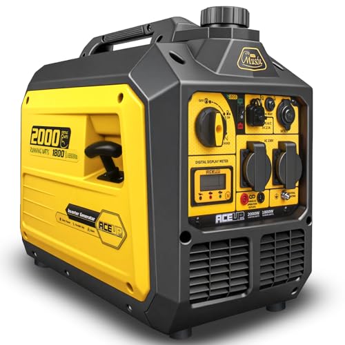Aceup Energy 2000W Inverter Stromerzeuger Benzin – Superleise& Tragbar (19,6kg), Notstromaggregat mit Reinem Sinus, Digital Display, USB A/C für Camping Outdoor Wohnung