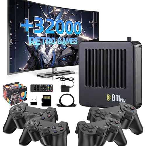 XIXIMENG G11 Pro Konsole Retro Konsole mit 4 Controllern,32000+ Spielen 40+ Emulatoren Retro Spielekonsole,Emuelec 4.3-System,4K Game Stick Game Box Plug & Play,Spiele Download/Spiel Speichern (64G)