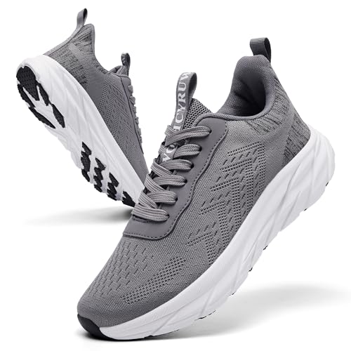 CYRUWOSH Herren Schuhe Laufschuhe Turnschuhe Sportschuhe Sneaker Walkingschuhe Tennisschuhe Freizeitschuhe Atmungsaktiv Outdoor Mesh Fitnessschuhe Grau 44