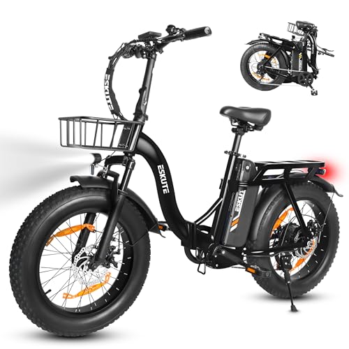 ESKUTE E-Bike D202 PRO, 20×4 Zoll faltbares Fatbike, 48V 20,8Ah Akku, bis 100 km Reichweite, 250W Motor, 7-Gang Schaltung, für Herren & Damen, Gelände, Strand & Schnee, Schwarz