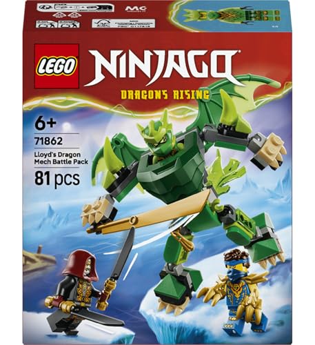 LEGO Ninjago Lloyds Drachen-Mech Battle Set 71862 | Spielzeug ab 6 Jahren für Jungen, Ninja Spielset mit Actionfigur, 3 Minifiguren und Katanas, Deko, Geschenkidee, 81 Teile
