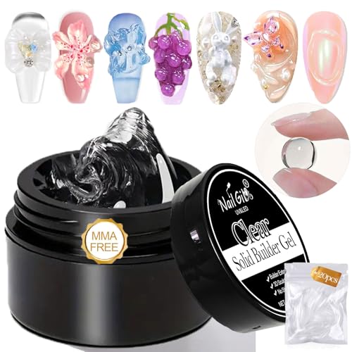 NAILGIL Feste Builder Gel-Nagelverlängerung, Solid Nail Glue Gel 3D Nagelskulptur with Nagelform, Mniküre Salon DIY zu Hause, klar 15g(0,5 fl oz)