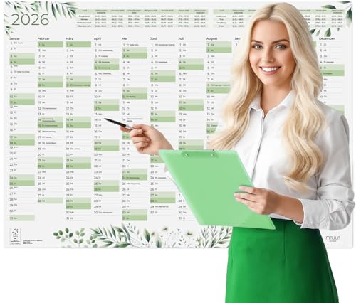 Jahreskalender 2026 Wandkalender A1 gefaltet – XXL Großer Wandkalender 2026 als Poster für Büro, Schule & Zuhause – Praktischer Jahresplaner 2026 für Termine (greenery, A1)