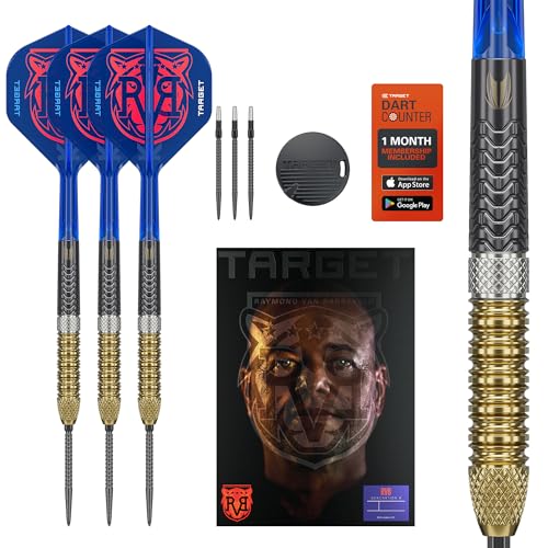Target Darts Raymond Van Barneveld Steeldarts Generation 6-Dartpfeil-Set, 25 g | 95-%-Tungsten-Dartpfeile, K-Flex No. 2 Flights und Schäfte, Schwarze Swiss Chrono-Points und SP-Tool inkludiert