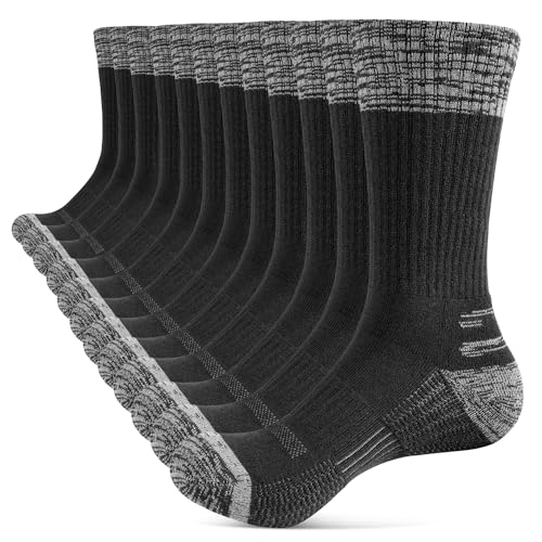 YOJOOM Socken Herren 43-46 39-42 Wandersocken Crew Sportsocken Gepolstert Trekkingsocken Baumwolle (DE/NL/SE/PL, Numerisch, 43, 46, Regular, Regular, Schwarz 6 Paar)