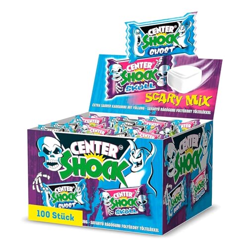 Center Shock Scary Mix, Box mit 100 Kaugummis, extra-sauer mit verschiedenen Sorten, optimal für Geburtstag, Pinata, Candy-Bar, Schultüte und Weihnachten, 400g