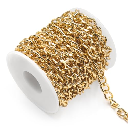GYSRXS 5 m Rolle Aluminium Panzerketten mit Spule Kette Meterware Spulenkette Metall Kette Verwendet für DIY Armband Kette Schmuckherstellung,6.5x10mm (Gold)