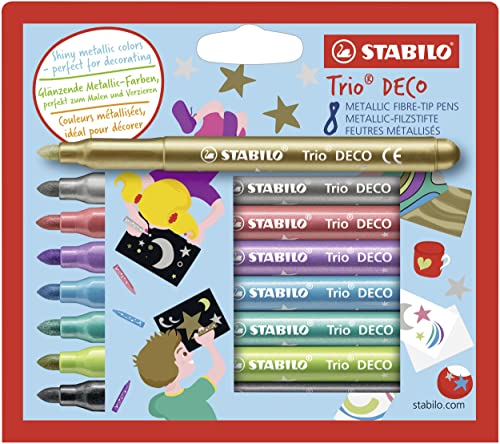 STABILO - Metallic-Filzstift mit robuster XL-Spitze - Trio DECO - 8er Pack