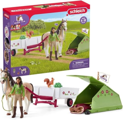 SCHLEICH 42533 Horse Club Sarahs Campingausflug, 23 Teile Spielset Pferde Figur, vollbeweglicher Mädchen-Figur, Zelt und weiterem Zubehör, Spielzeug für Kinder ab 5 Jahren