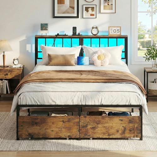IRONCK Bett 140x200 mit LED und Ladestation, Bettgestell mit Stauraum