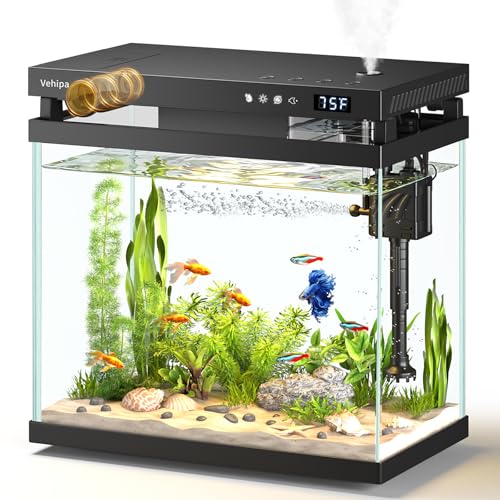 Vehipa 8L Aquarium, Nano Fischtank Aquarium Komplettset Schwarz