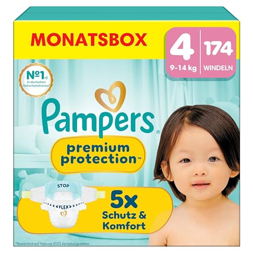 Pampers Premium Protection Größe 4, 174 Windeln, 9kg-14kg, unser Nr. 1 Haut- und Auslaufschutz