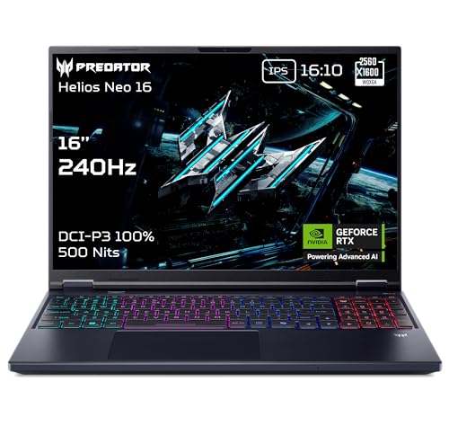 acer Predator Helios Neo 16 AI PHN16-73-97Z6 | Gamer-Laptop 16 Zoll WQXGA 240Hz | Intel Core Ultra 9 275HX | NVIDIA GeForce RTX 5070 | 32 GB RAM | 1 TB SSD | Windows 11 | AZERTY-Tastatur
