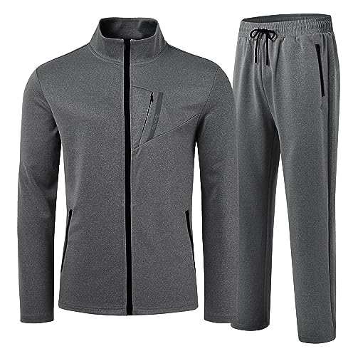 AjezMax Jogging Anzug Herren Winter Fitnessanzug Joggingjacke Trainingshose Sportanzug Freizeit Jogginghose Bequem Trainingsanzug mit Reißverschluss M Dunkelgrau