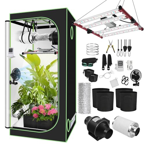 Daromigo Growzelt Komplettset 100x100x200cm mit Dimmbarer LED Grow Lampe, Pflanzenzelt, Inkl. 4