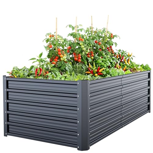 Ohuhu Metall Hochbeet Pflanzenbeet 180x90x60 cm, Hochbeete für Garten aus Robustes Stahlblech, Rostgeschützt & Stabil, Ideal für Garten Gemüse Kräuter Blumen Anthrazit