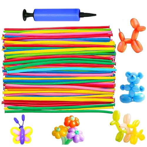 YOUYIKE Lange Ballons, 100 Stück Modellierballons mit Luftpumpe, Lange Bunte Ballons, Magischer Ballon, Modellierballons für Luftballons Knoten, Luftballons Tiere Clown Formen