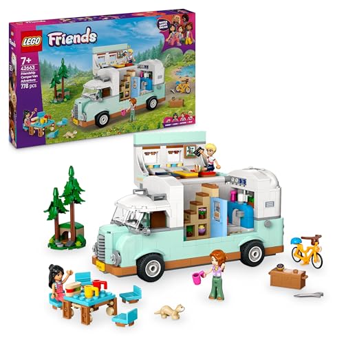 LEGO Friends Wohnmobil, Bauset für Rollenspiele mit einem Spielzeug Wohnwagen, Geschenk für Mädchen ab 7 Jahren, kreatives Spielset mit 3 Minifiguren und Frettchen Tierfigur 42663