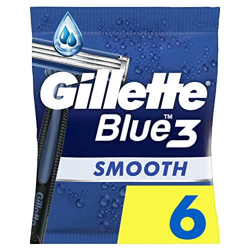 Gillette Blue3 Smooth Einwegrasierer Männer, 6 Rasierer mit 3-Fach Klinge, Nassrasierer mit 40° Beweglichem Schwenkkopf, Gleitstreifen mit ComfortGel-Technologie