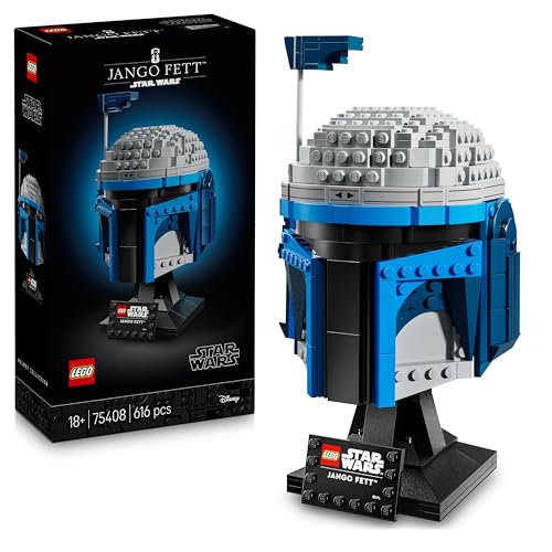 LEGO Star Wars 75408 Jango Fett Helm - Mandalorian Bauset für Erwachsene - Modell mit Ständer, Namensschild und Verstellbarer Antenne - Geschenk für Fans von Angriff der Klonkrieger