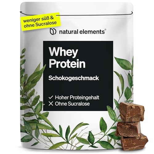 natural elements Whey Protein Pulver – Schoko – 1kg – 23g Protein pro Portion – für deinen Muskelaufbau, hochdosiert – in Deutschland produziert & laborgeprüft