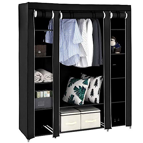 LEADZM Kleiderschrank, Faltschrank Stoffschrank Schwarz, 150x45x175cm