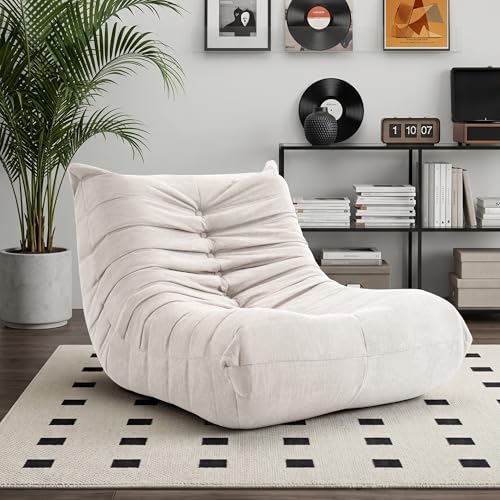 XH.Easy Go Togo Sofa, Sitzsack Sofa für Erwachsene,Togo Boneless Sessel mit Memory Schaum, Sitzsäcke Bodensofa Mit Ergonomischem Design, Bean Bag Chair für Schlafzimmer Wohnzimmer,Elfenbein