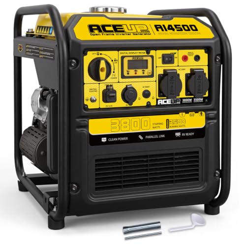 Aceup Energy 3800W Inverter Stromerzeuger Benzin Stromgenerator Notstromaggregat Leise mit 230V 12V 5V Steckdosen Intelligente Anzeige Eco-Modus für Baustelle 4 Takt 28kg