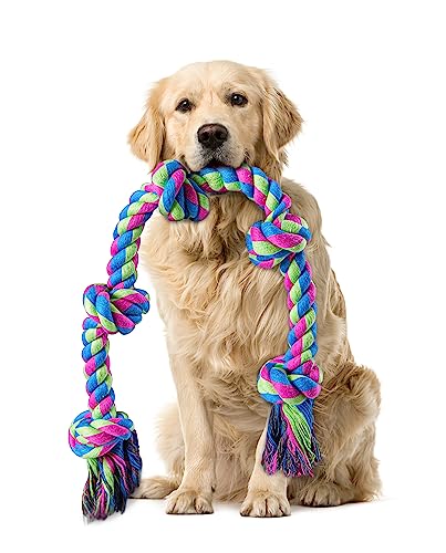 Aitmexcn Unzerstörbares Hundespielzeug aus Seil – 95 cm XXL Baumwoll-Tau mit 5 Knoten für mittelgroße und große Hunde, Robustes Zerrspielzeug für Aggressive Kauer