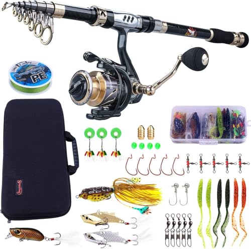 Yun Nong Teleskop-Angelrute und Rolle, Kombi-Karbonfaser, Salzwasser und Süßwasser, Spinnruten-Set mit 13 + 1 abgeschirmten Kugellagern, BB-Rolle, Reise-Angel-Set