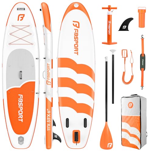 FBSPORT Stand UP Paddling Board 335cm SUP für Erwachsene mit Anti-Rutsch Deck, 15cm Extra Dicke Surfboard Aufblasbares, 160kg Tragkraft, Komplettset mit Paddel Pumpe & Zubehör für Yoga Reisen Surfen