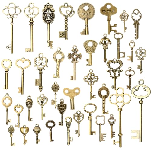 40 Stk Vintage Schlüssel Deko, antike Skelettschlüssel, Fliegende Schlüssel, Vintage Antiken Anhänger Set für DIY Basteln, Halskette, Schmuck Charms, Schlüsselanhänger Deko