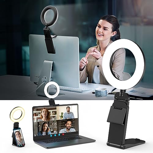 Upgrade Ringlicht Laptop Handy PC 5” Videokonferenz Licht,Evershop Ringleuchte Ringlampe mit Stativ&Handyhalter 3 Lichtfarben+10 Helligkeiten 360°Drehbar Beleuchtung für Homeoffice,YouTube,TikTok