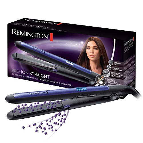 Remington Glätteisen [dreifache Ionen-Technologie: weniger Frizz & statische Aufladung] Pro-Ion (Ultra-Turmalin-Keramikbeschichtung, LCD-Display,150-230°C,Temp.-Boost-Funktion) Haarglätter S7710